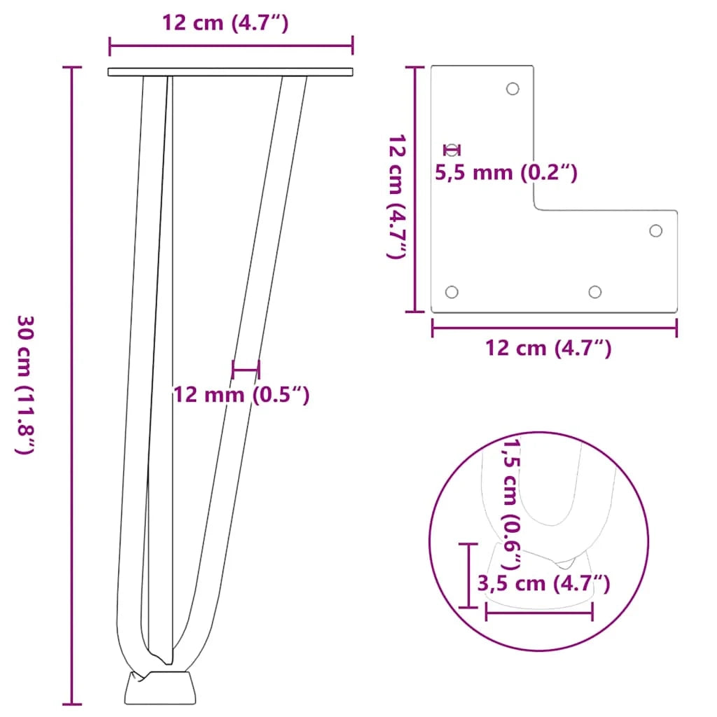 Set di 4 gambe a forcina per tavolino da 30 cm con piedini regolabili design moderno in acciaio naturale 02_0056738