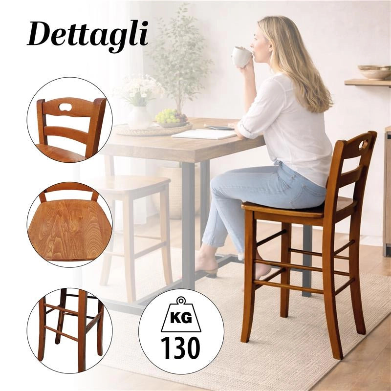 SET 4PZ SGABELLI SNACK CON SEDUTA COMPATTA IN MATERIALE MASSELLO COLORE NOCE  39X38X90CM STILE CLASSICO