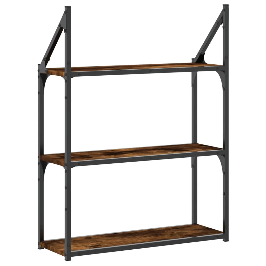 Scaffale Parete 3 Ripiani Rovere Fumo 60x21x78,5 cm Multistrato 835451