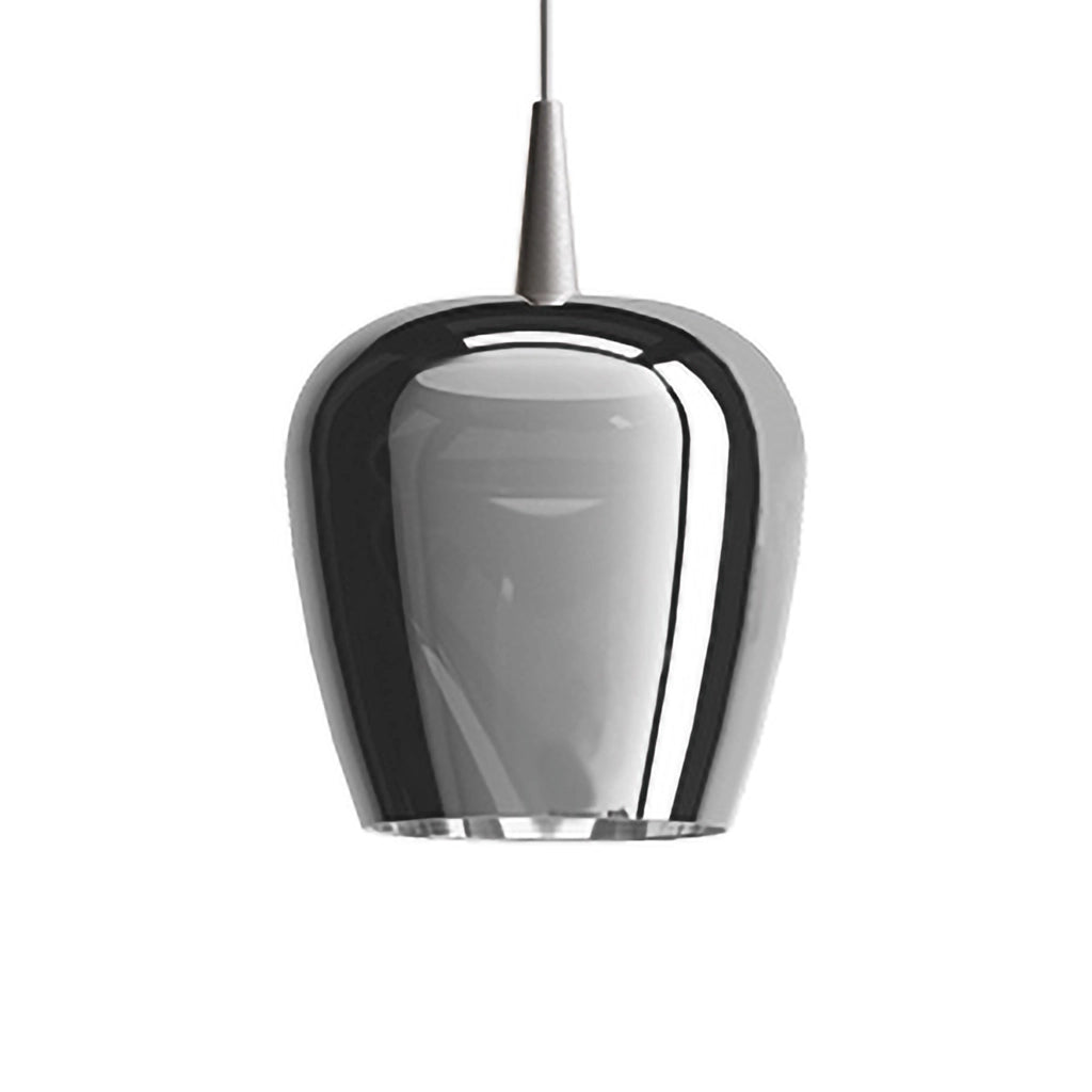Zafferano Lampada a sospensione Bilia 230V LED 8W in alluminio finitura argento, design a campana in vetro borosilicato soffiato a bocca diametro 18cm