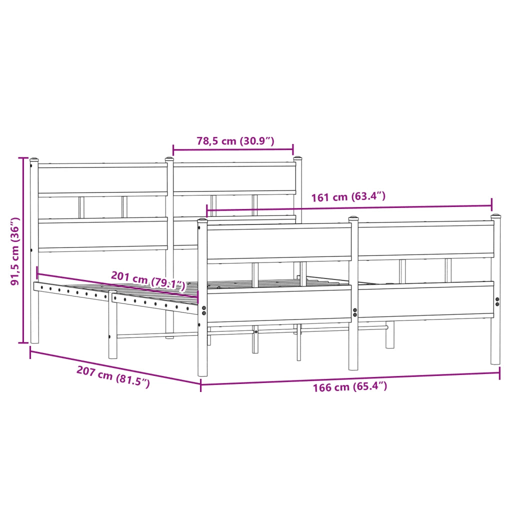 Giroletto senza Materasso in Metallo-Struttura Letto Rovere Fumo 160x200 cm 895343