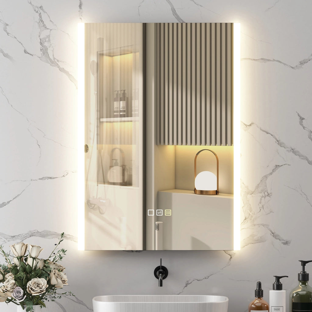 Specchio Bagno con Luce LED ¨C Minimal ¨C Argento 70x50x3 cm
