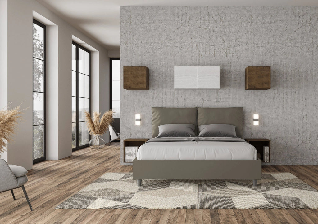 BS COM Letto matrimoniale senza rete imbottito 160x200 similpelle cappuccino