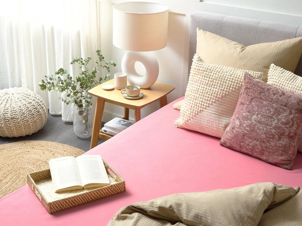 Lenzuolo con angoli cotone rosso corallo 180 x 200 cm con bordi elastici modello classico a tinta unita camera da letto classica