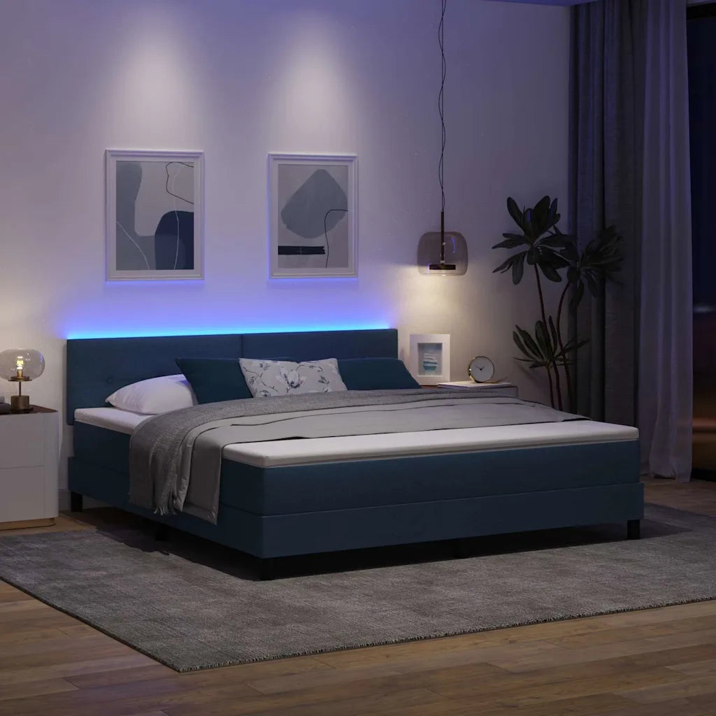 Letto a molle con materasso con led Blu 180 x 200 cm Tessuto