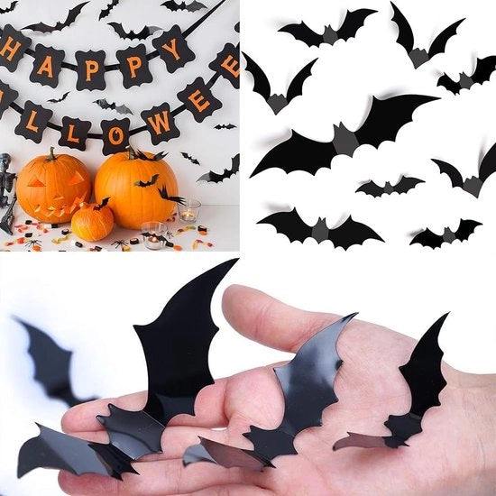 60 pezzi di decorazione da Parete per Halloween 3D Vole, Stickers Vole per Finestre, 4 diverse misure Stickers PVC Vole, per la Decorazione di Casa, Festa, Camera (con Adesivo a schiuma doppio lato)