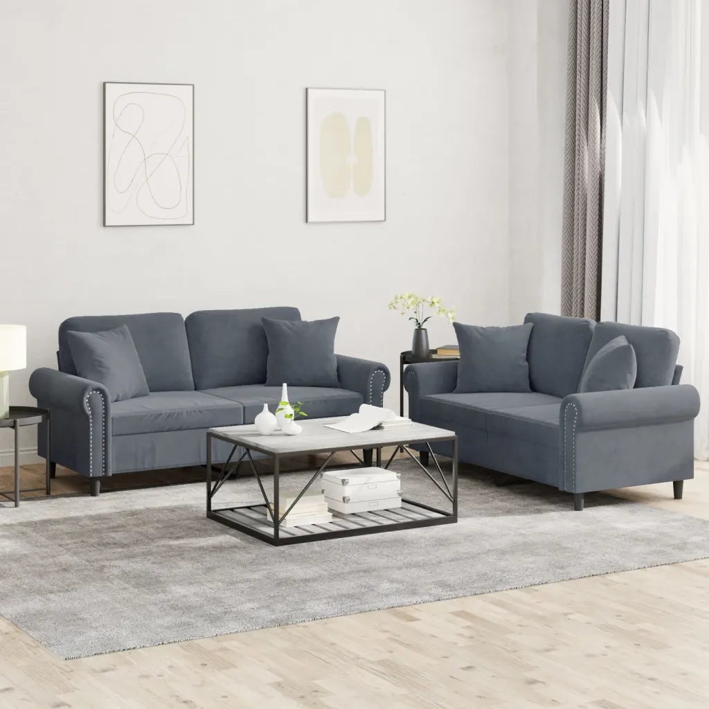 Set di Divani 2 pz con Cuscini Grigio Scuro in Velluto 3202231