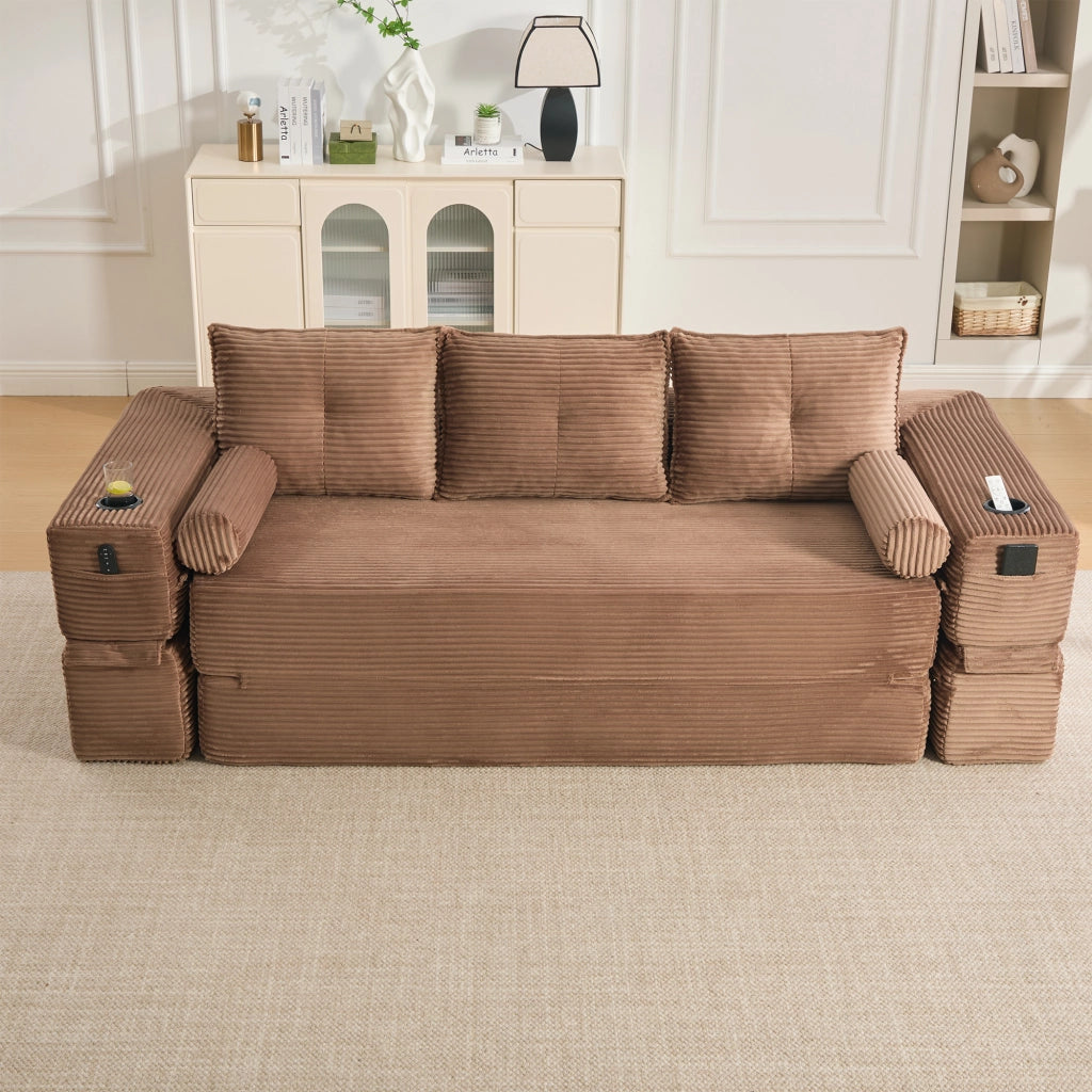 Divano Letto 3 Posti Pieghevole con Cuscini e Tasche ¨C MINIMAL ¨C Tessuto a Coste