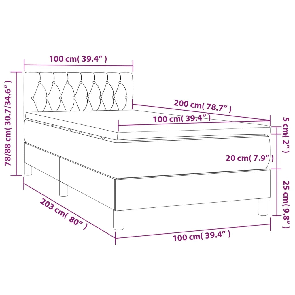 Letto a Molle con Materasso e LED-Struttura Letto con Materasso Tortora 100x200cm in Tessuto 527752