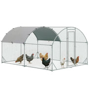 Recinto per Galline in Metallo Galvanizzato con Tetto e Copertura Anti UV, 280x380x197 cm, Argento