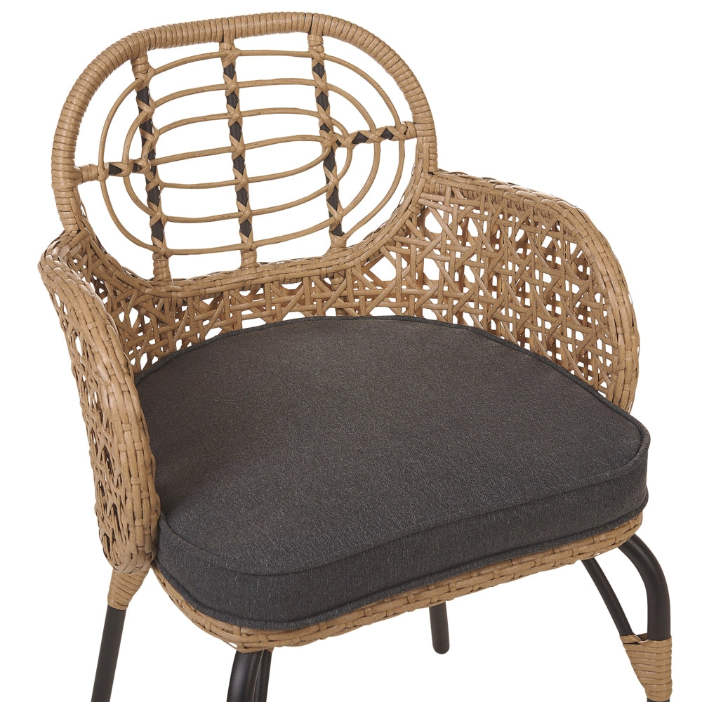 Set di 4 sedie in rattan con cuscino di seduta e poggia braccia naturale intrecciato stile boho esterni interni