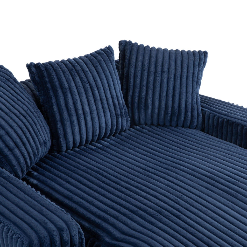 Chaiselongue da interno in corduroy blu navy con 3 cuscini; 125x155x63 cm