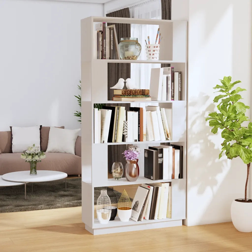 Libreria Divisorio-Scaffale per Libri-Mobile di Stoccaggio Bianco 80x25x163,5 cm Legno Massello di Pino