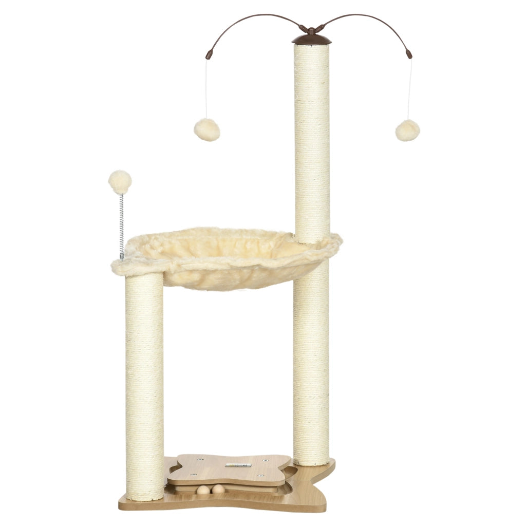 Tiragraffi per Gatti con Amaca, Palline e Pali in Sisal ¨C Minimal ¨C Beige, 53.5x53.5x90 cm