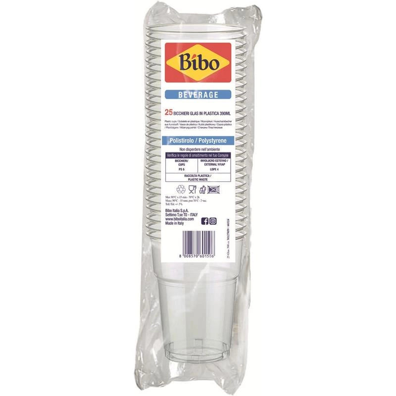 BIBO SET DA 25 BICCHIERI IN PLASTICA TRASPARENTE DA 400CC