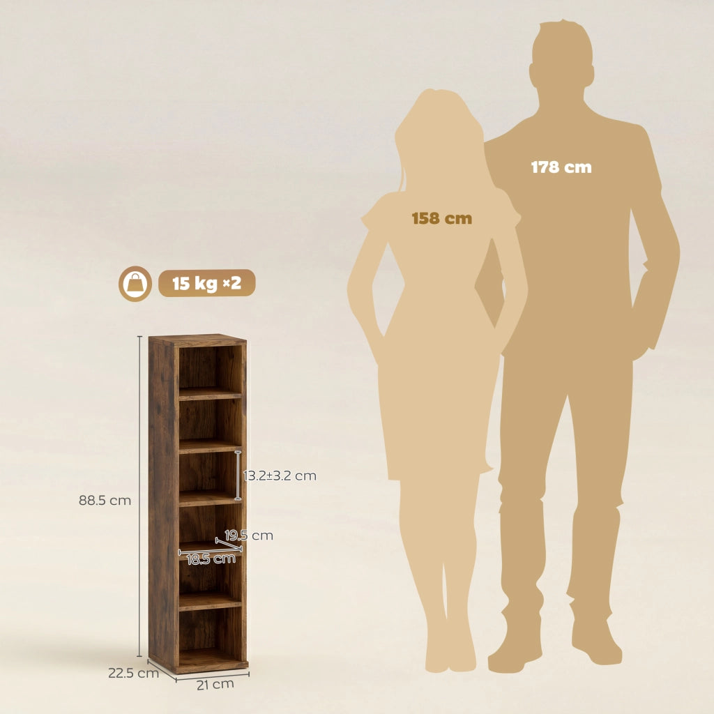 Libreria per CD ¨C Xylo ¨C legno marrone rustico, 2 mobili con ripiani regolabili, 21x22.5x88.5 cm