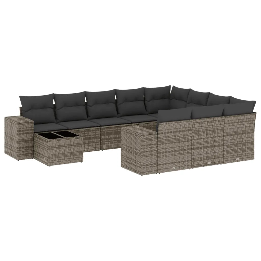 Set Divani da Giardino 11 pz con Cuscini in Polyrattan Grigio