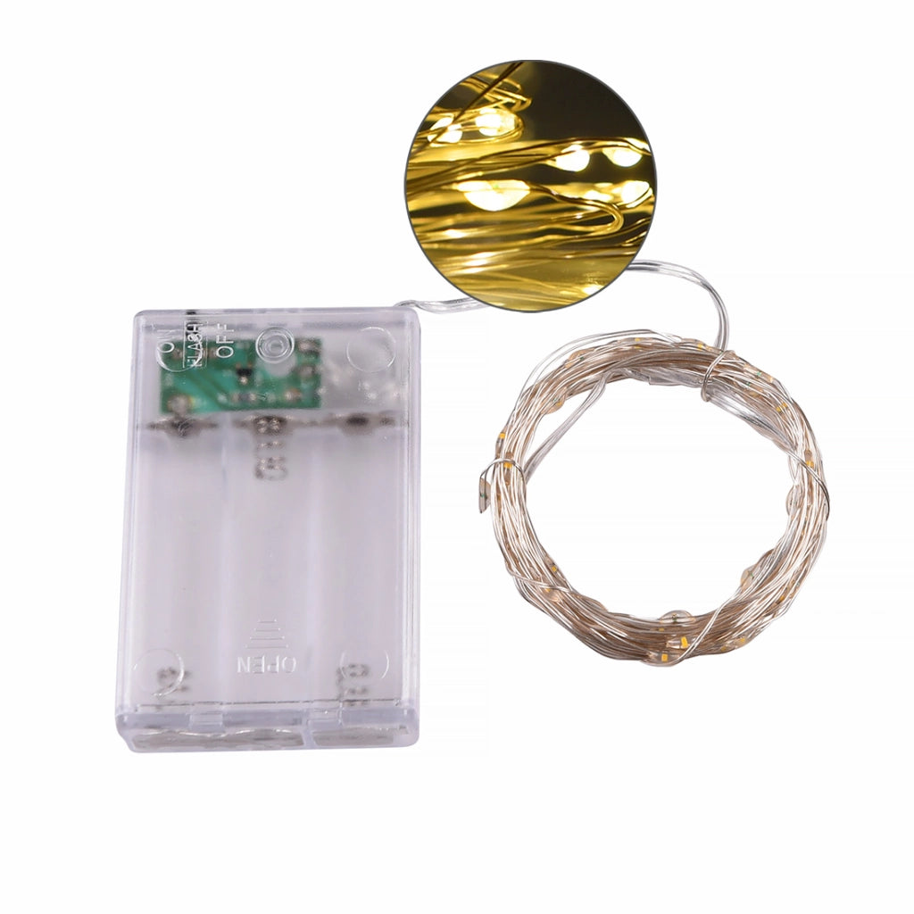 CATENA LUMINOSA A BATTERIA 5 METRI CON 50 MICROLED CALDI - CAVO SILVER IN METALLO FLESSIBILE IDEALE PER DECORAZIONI NATALIZIE MATRIMONI FESTE E ALLESTIMENTI CREATIVI