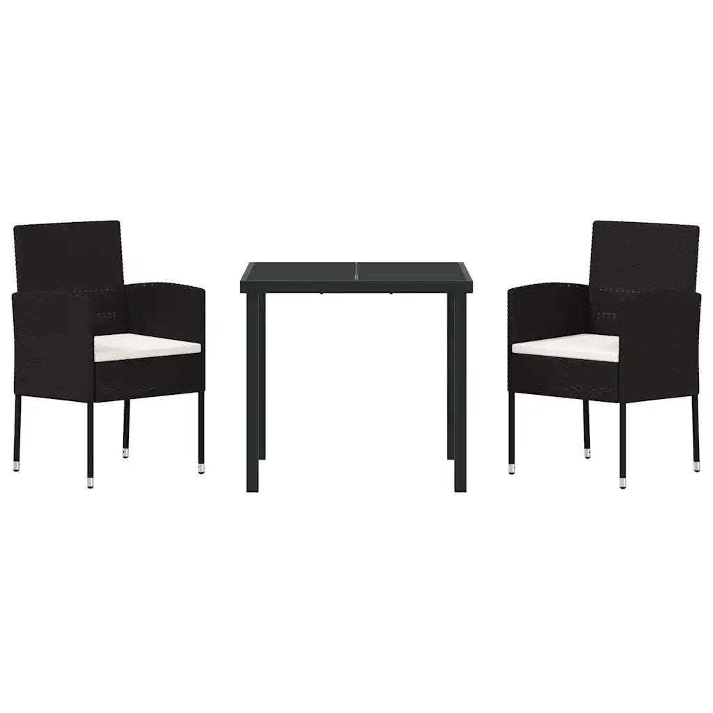 Set da Pranzo per Giardino con cuscino 3 pcs Nero polyrattan 3380050