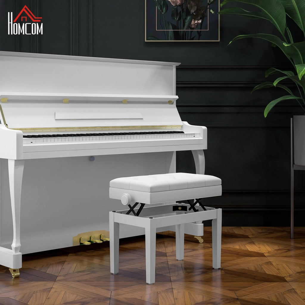 Sgabello Regolabile con Seduta Imbottita e Vano Portaoggetti ¨C Minimal ¨C Bianco 33x48-58 cm