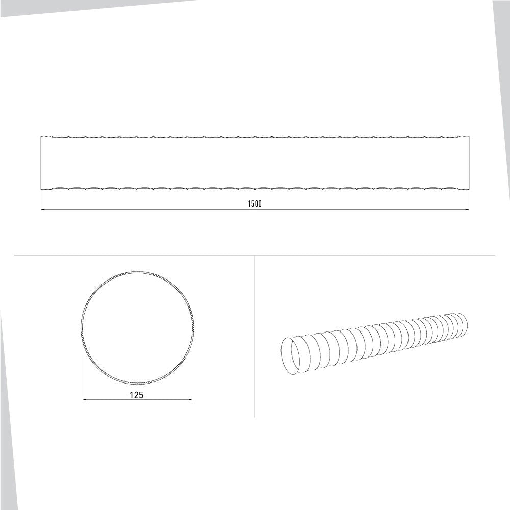 Tubo flessibile tondo diametro 125 per cappe BVTF1251500 1,5 mt.