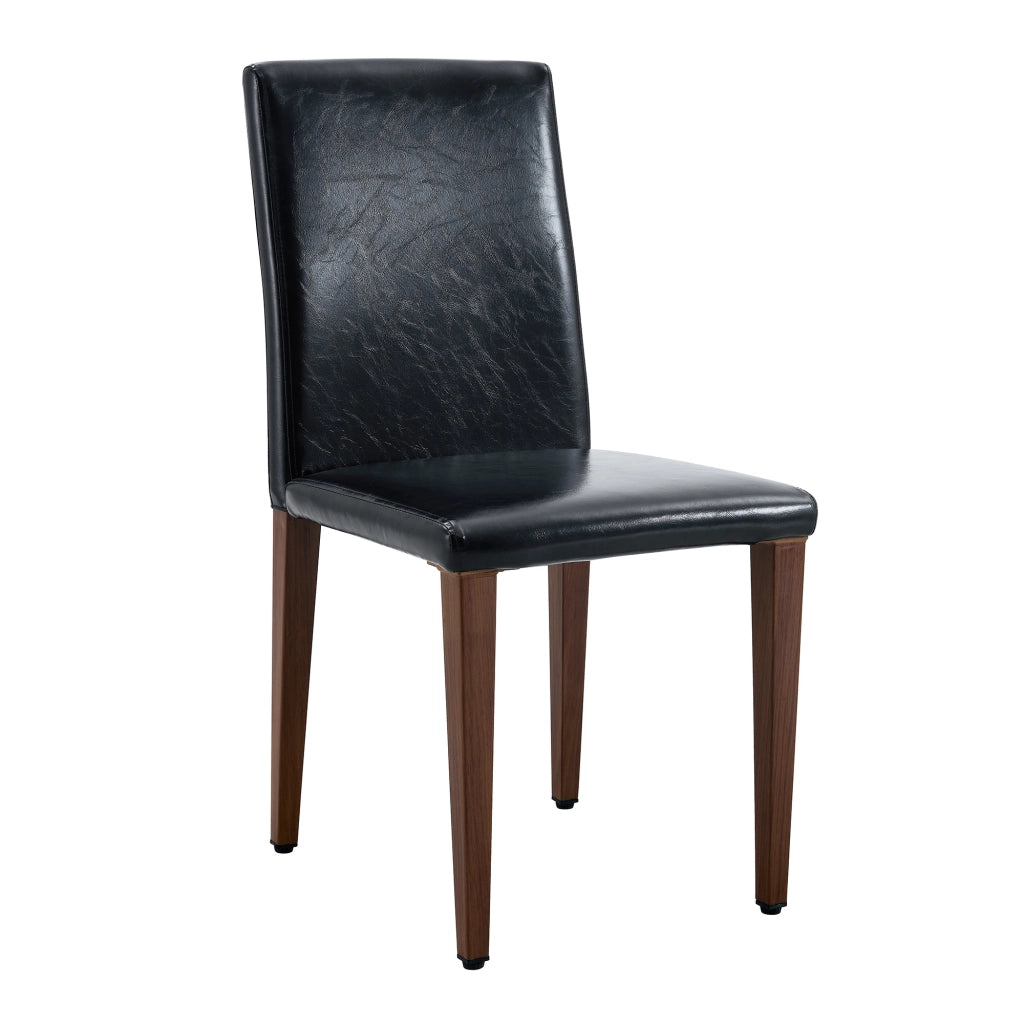 Set 4 sedie da pranzo moderne in PU nero con gambe in metallo effetto noce