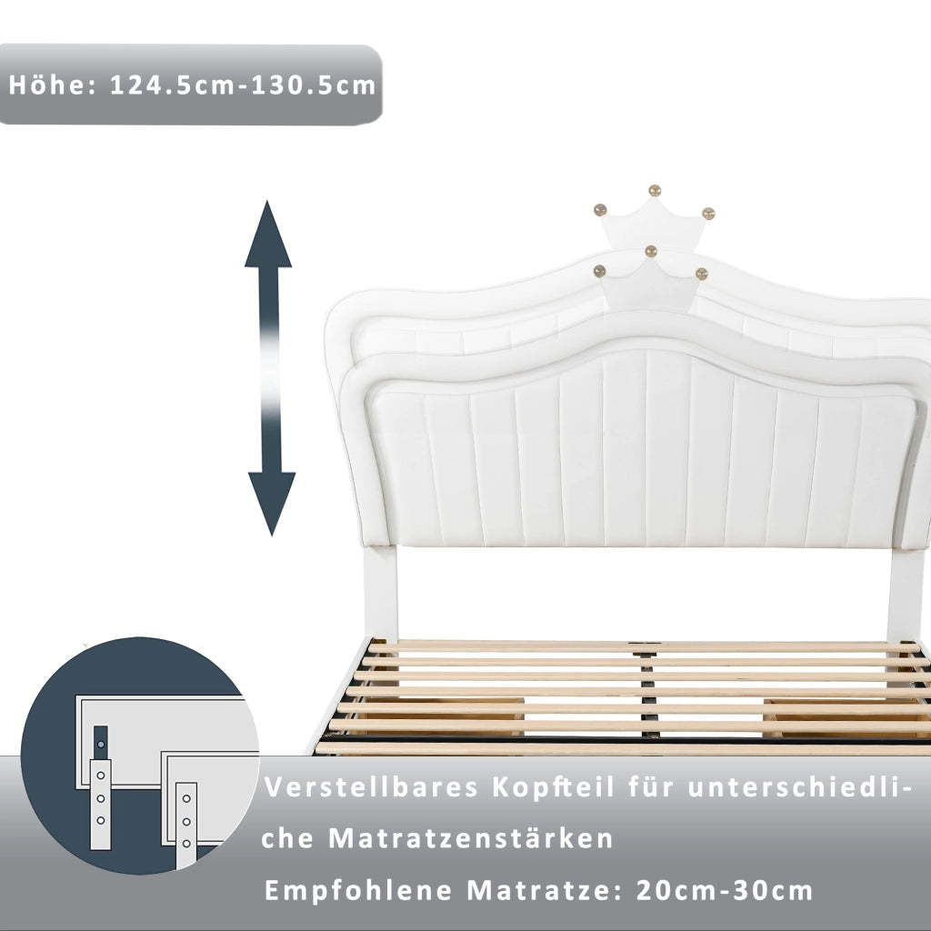 LETTO imbottito 140x200 cm bianco in PU con 4 cassetti e LED