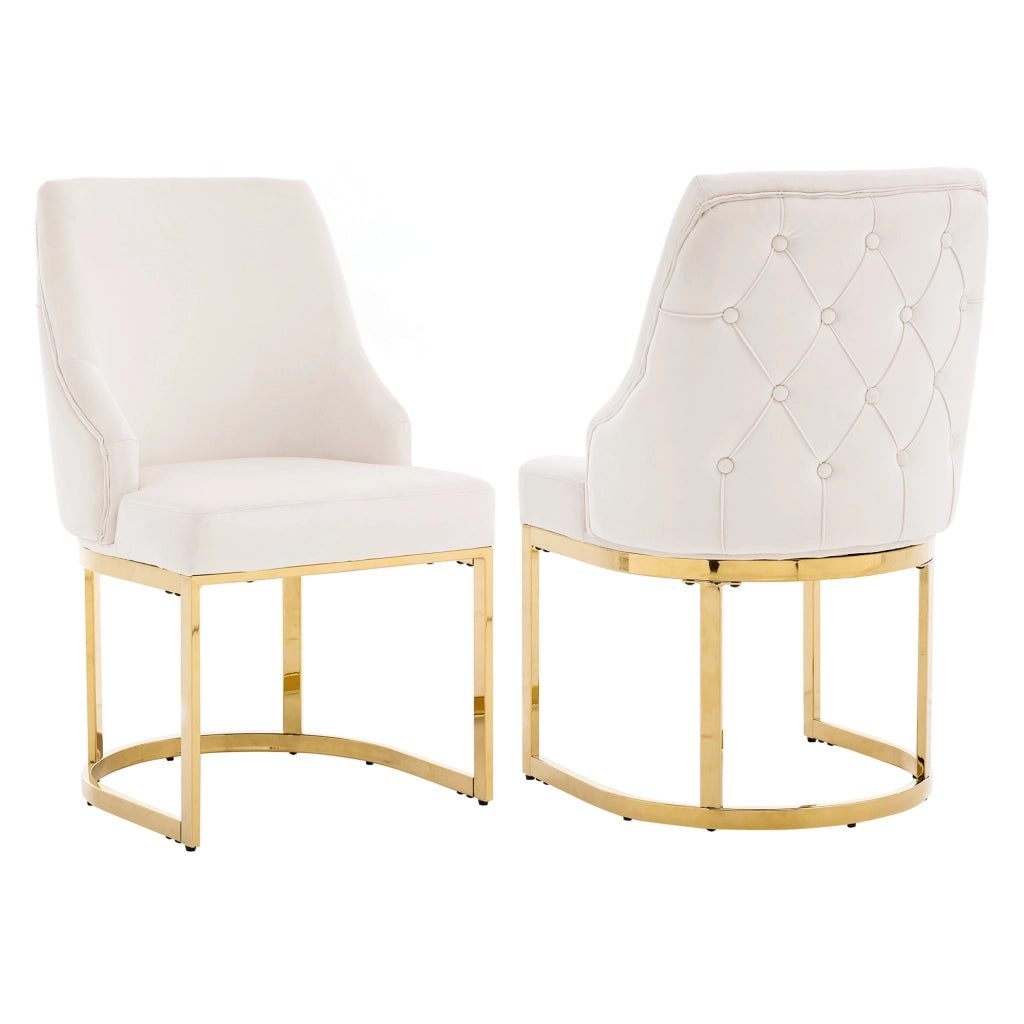 Sedia da sala da pranzo set da 2 in velluto con schienale trapuntato e gambe metalliche beige e oro