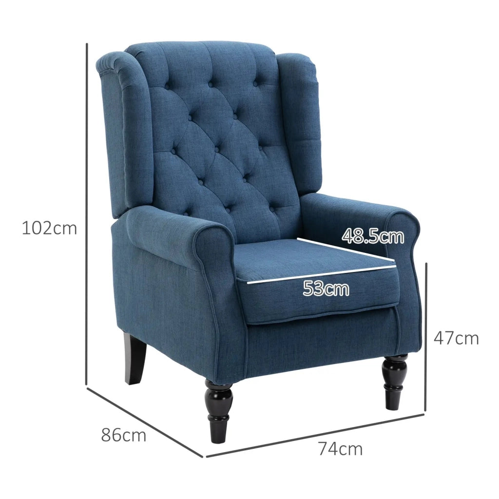 Poltrona con schienale alto e trapuntatura, poltrona imbottita con braccioli arrotondati, gambe in legno, per camera da letto, soggiorno, fino a 160