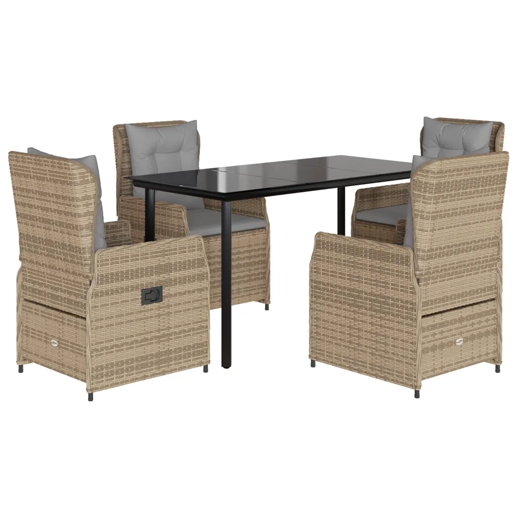 Set da Pranzo da Giardino 5 pz con Cuscini Beige in Polyrattan 3262877