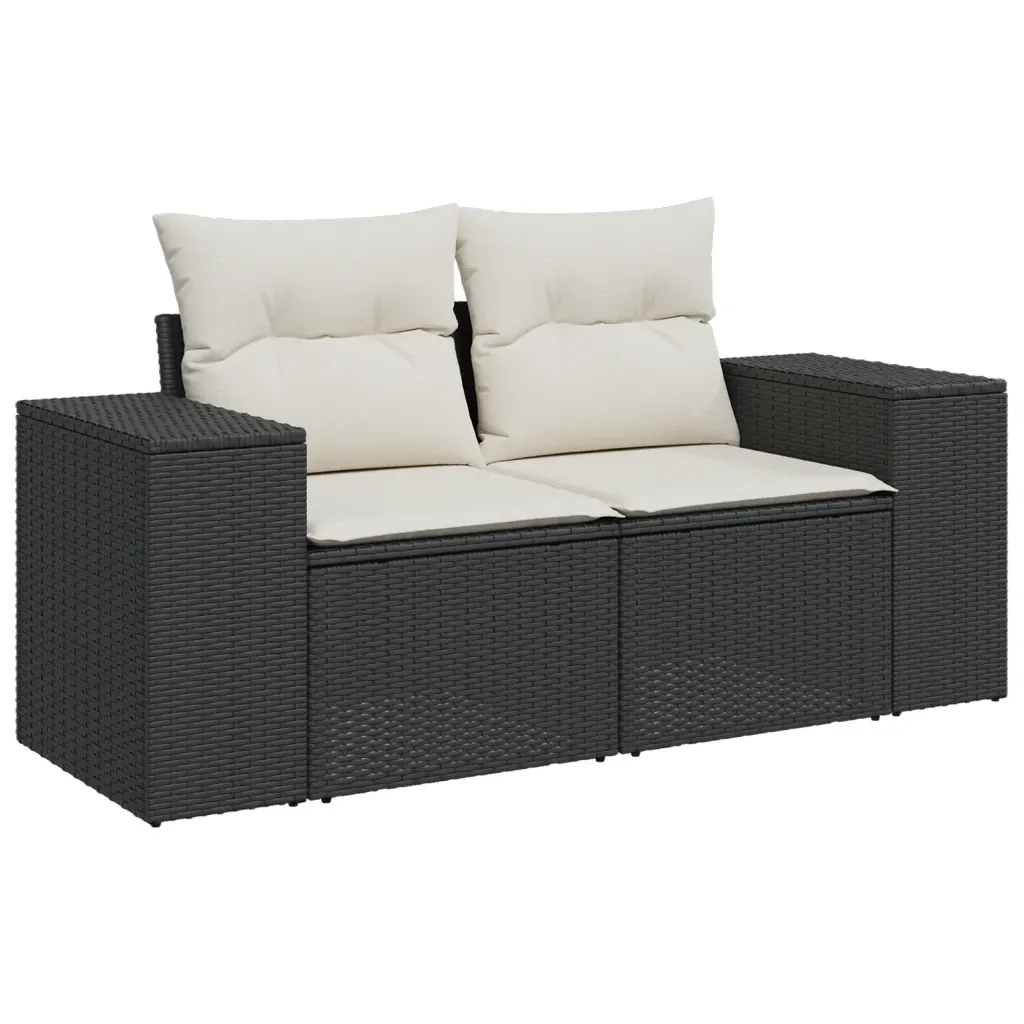 Set Divano da Giardino 6 pz con Cuscini Nero in Polyrattan 3269156