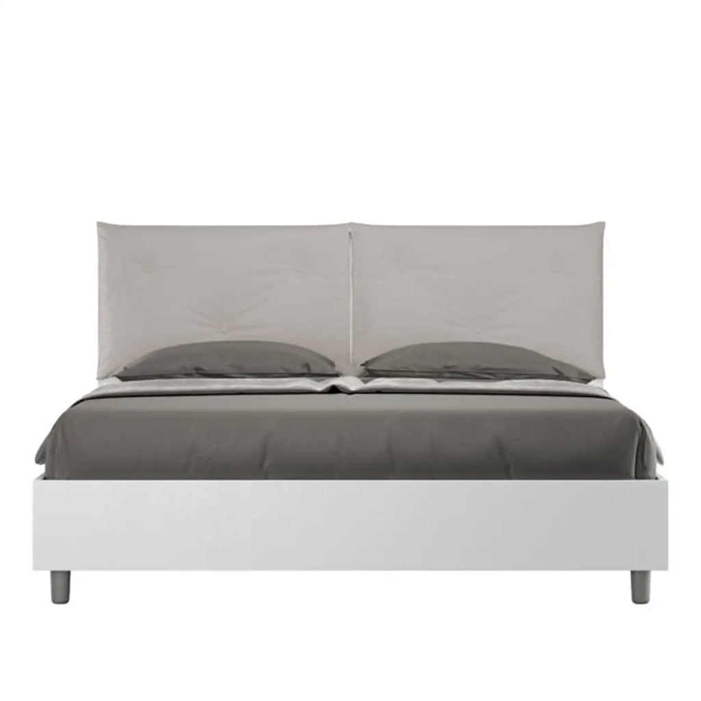 Letto matrimoniale senza rete 160x190 bianco frassino cuscini similpelle tortora Egos Appia