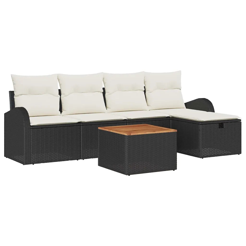 Set Divano da Giardino con cuscino 6 pcs Nero polyrattan