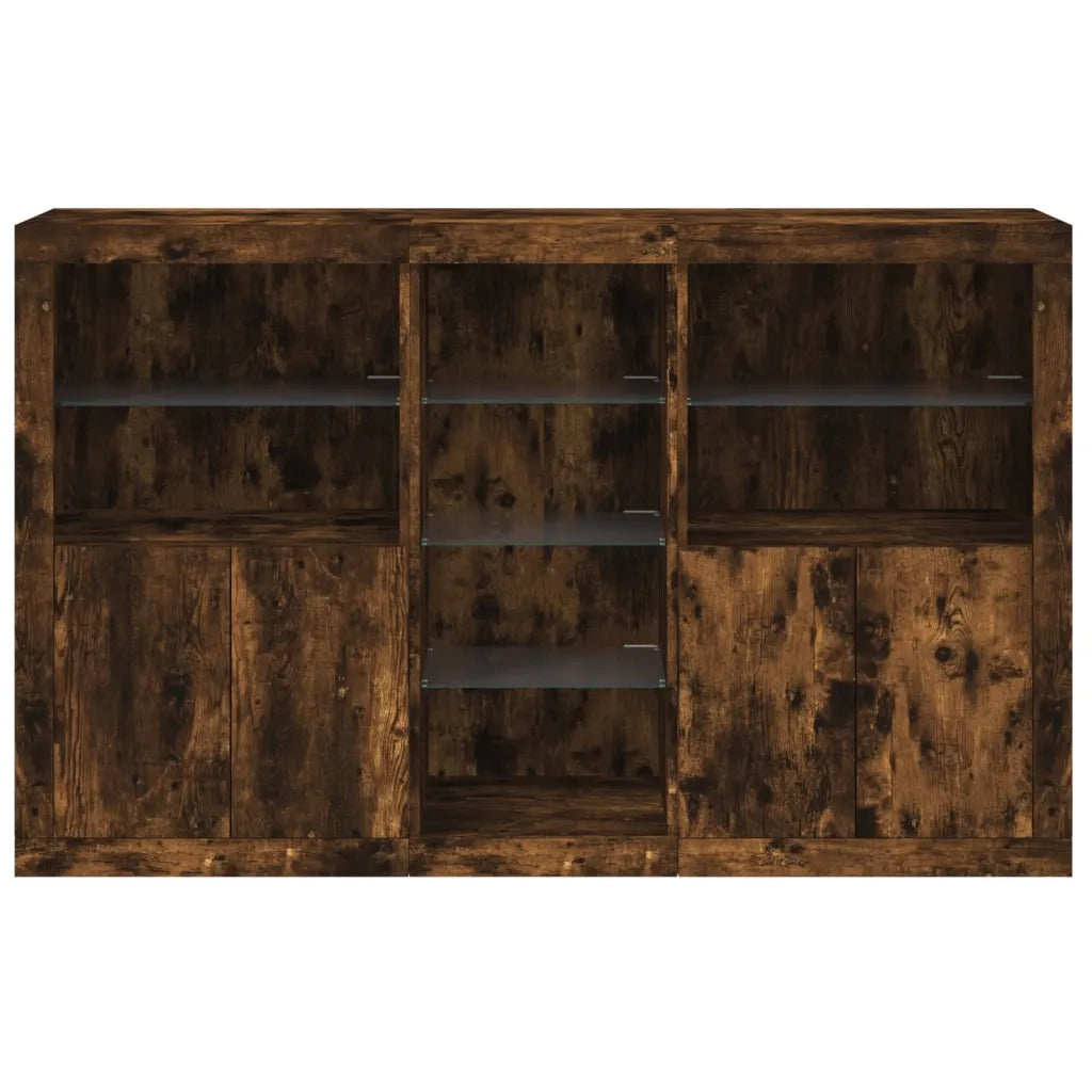 Credenza | Madia | Buffet da pranzo | Armadio da pranzo con Luci LED Rovere Fumo 162x37x100 cm