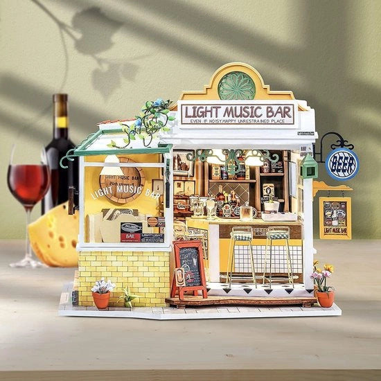 Kit di costruzione di miniatura di casa per bambini 14+ anni, bar musicale con luce