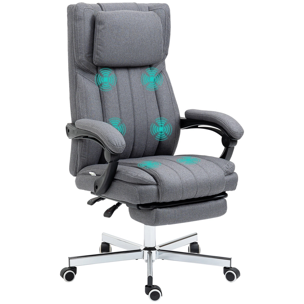 Sedia da ufficio ergonomica con massaggio vibrante, reclinazione fino a 135°, poggiapiedi estraibile, altezza regolabile, grigio