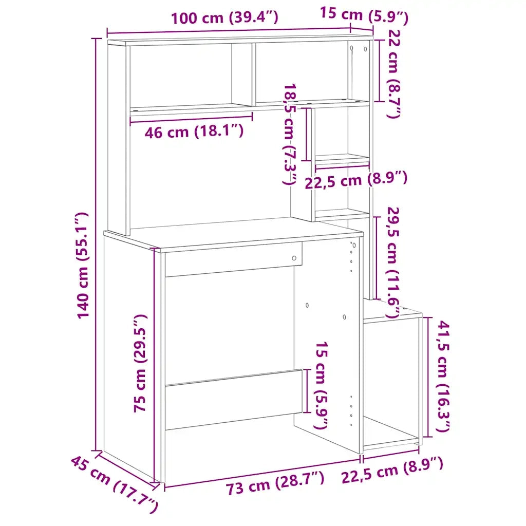 Scrivania | Tavolo da Ufficio Mensole Rovere Artigianale 100x45x140 cm Truciolato
