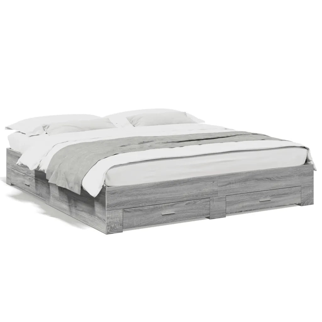 Letto matrimoniale | Letto per adulti | Giroletto Cassetti Grigio Sonoma 200x200 cm Legno Multistrato