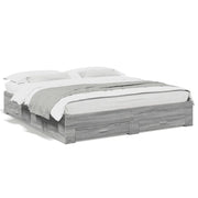 Letto matrimoniale | Letto per adulti | Giroletto Cassetti Grigio Sonoma 200x200 cm Legno Multistrato