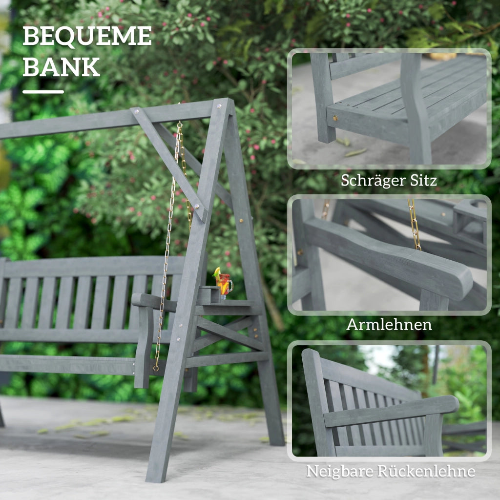 Dondolo da giardino 2 posti ¨C Xylo ¨C legno grigio con portabicchieri e ripiani