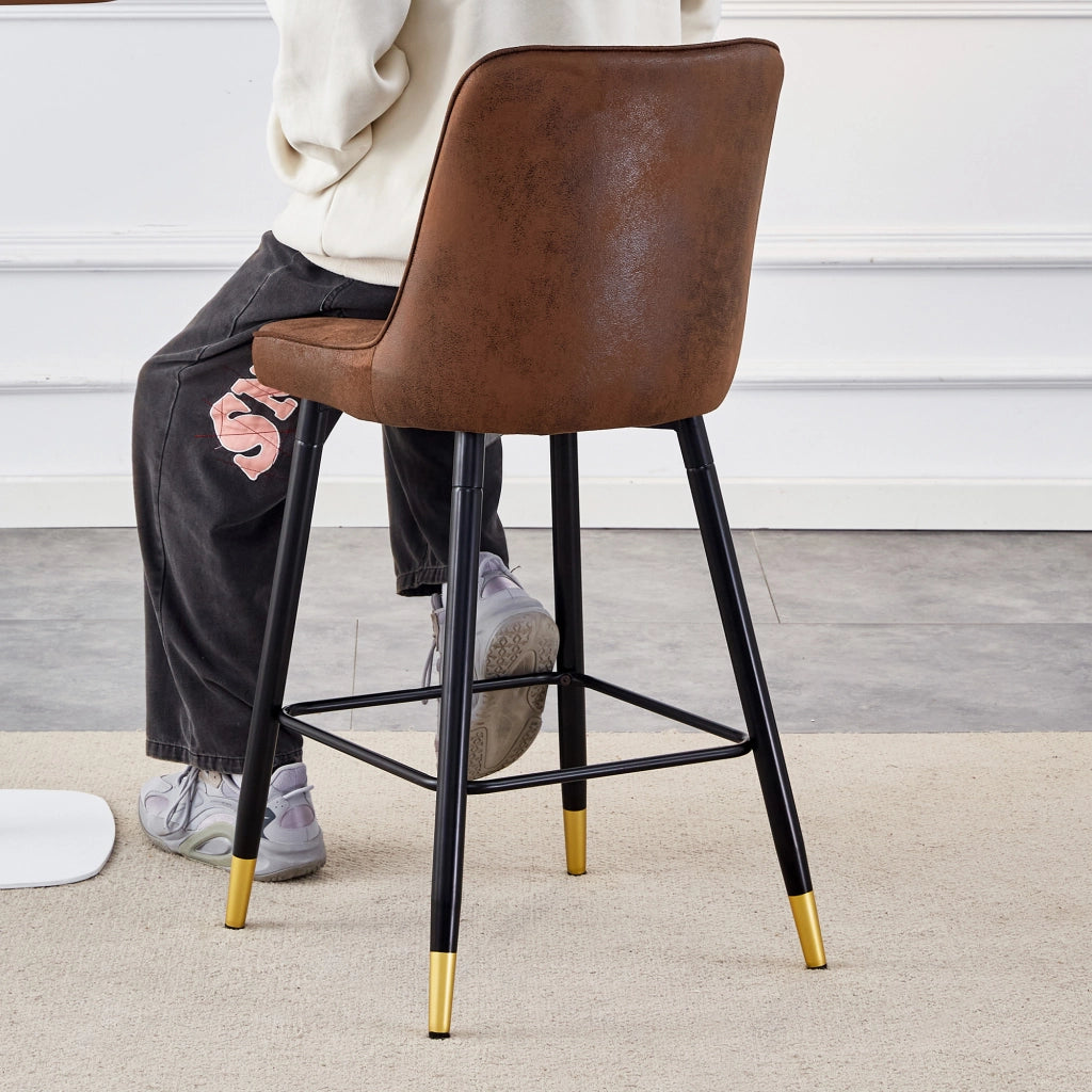 Set di 2 sgabelli da bar con schienale ergonomico; poggiapiedi e struttura in metallo in tessuto marrone e nero