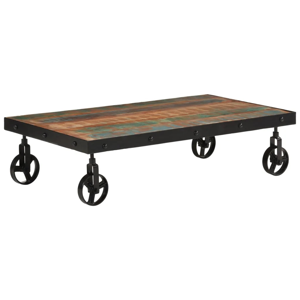 Tavolino Salotto con Ruote-Tavolino da soggiorno Legno Massello Recupero 100x55x26 cm