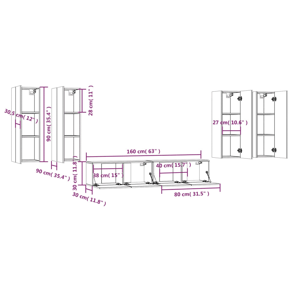 Set di Mobili Porta TV 6 pz-Credenza per TV Rovere Fumo in Legno Multistrato 330743