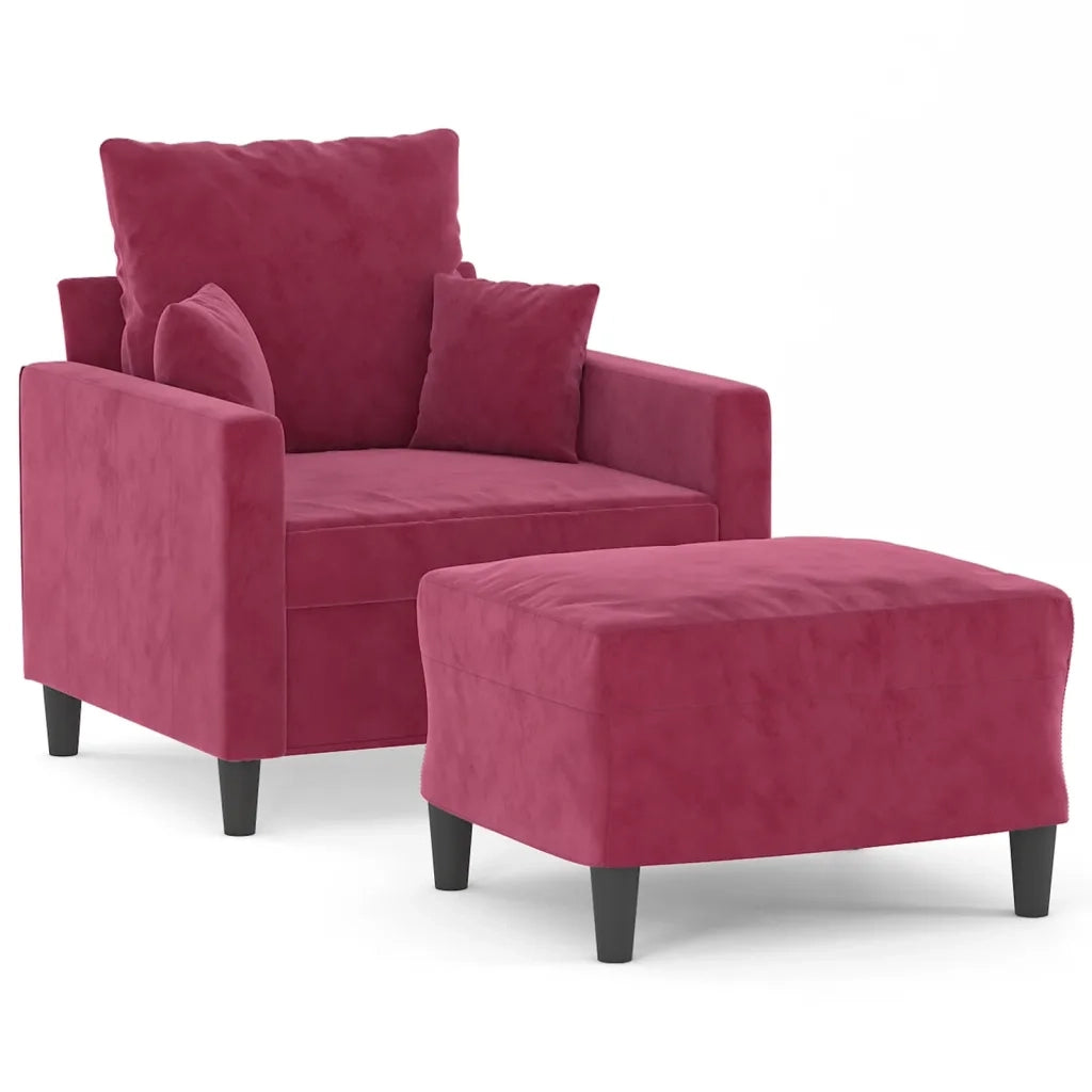Divano Sedia-Poltrona con Poggiapiedi Rosso Vino 60 cm in Velluto 647966