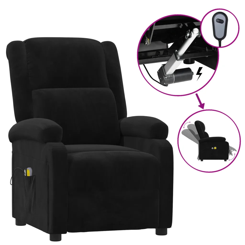Poltrona Massaggiante | Sedia Relax Elettrica Nera in Velluto