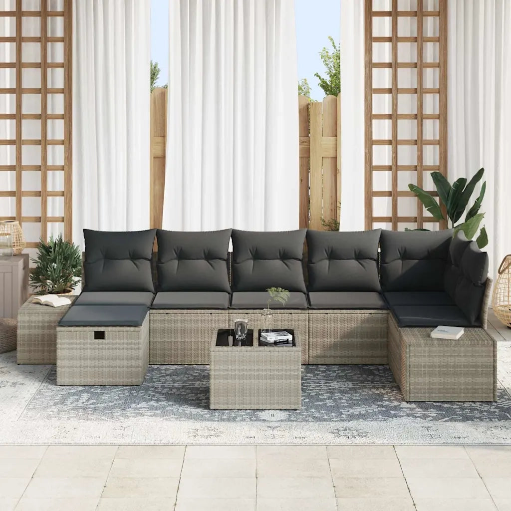 Set Divano da Giardino 8 pcs Grigio chiaro polyrattan