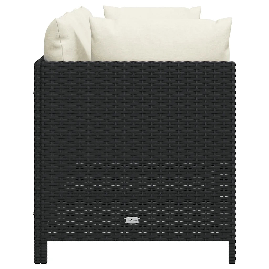Divano da Giardino a 3 Posti con Cuscini-Sofa da Giardino-Divano da esterno in Polyrattan Nero
