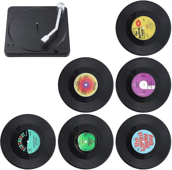 Ottiche per Disco in Vinile, 6 pezzi, Sottosterza per Bicchieri, Tavola Bar, Calza per Calze con Alloggio (Rosso)