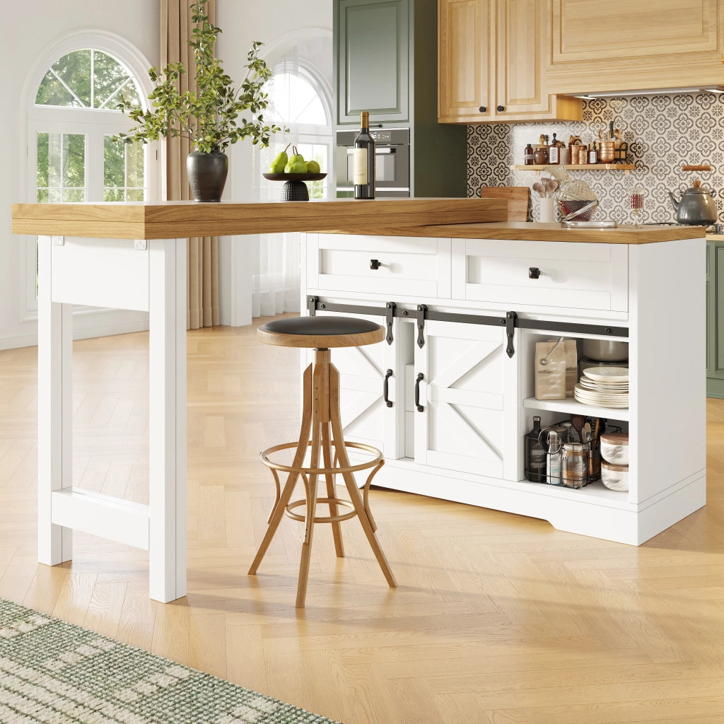 Tavolo da pranzo con mobile laterale e piano girevole 360 per cucina e sala da pranzo in MDF bianco 120 × 40 × 72 cm