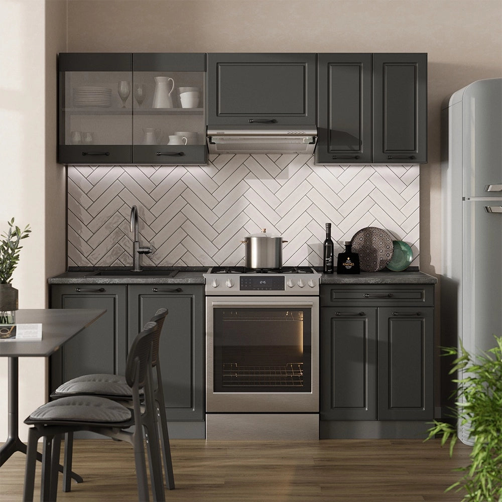 Cucina componibile R-Line Antracite rustico/Antracite 200 cm, PL Antracite Vicco